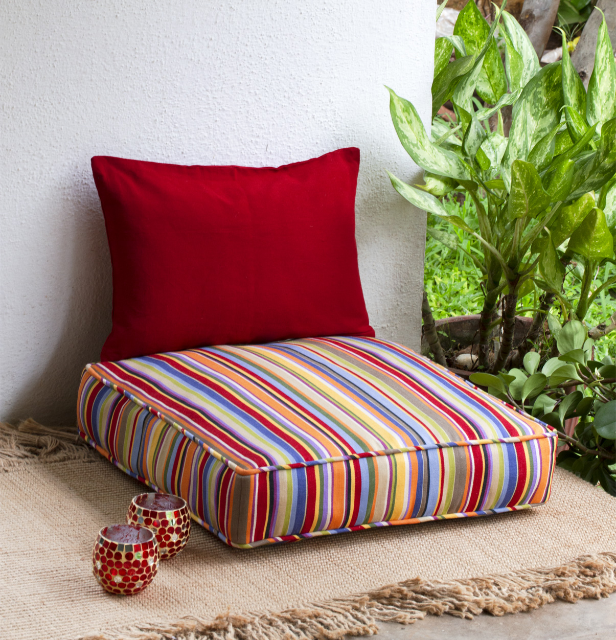 Sunny Stripe Cotton Floor Cushion Multi color Thoppia