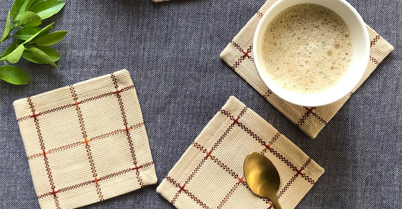 Handwoven Checks Cotton Coasters Beige – Set of 6