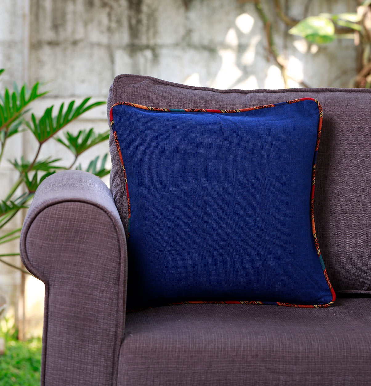 Buy Indigo Cotton Cushion cover with Vintage Piping Thoppia